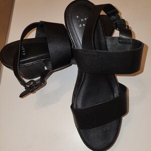 a new day Black Women's Double Strap Elastic Back Sandals